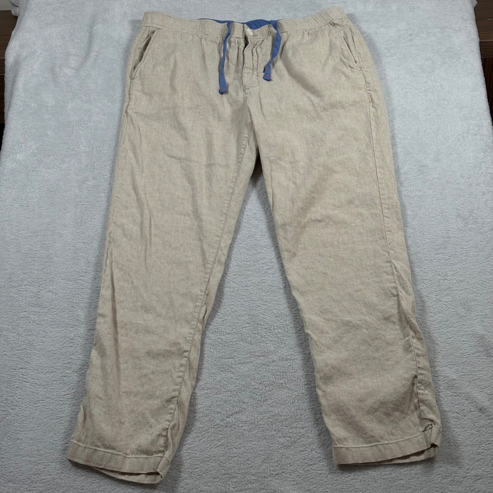 Tommy Bahama Mens XL x 32 Tan Linen Blend Drawstring Elastic Waist Pants Khaki